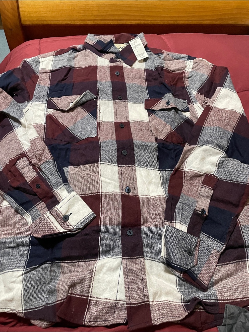 Tilly’s  Plaid Button-Up Shirt in Burgundy, Navy & White
